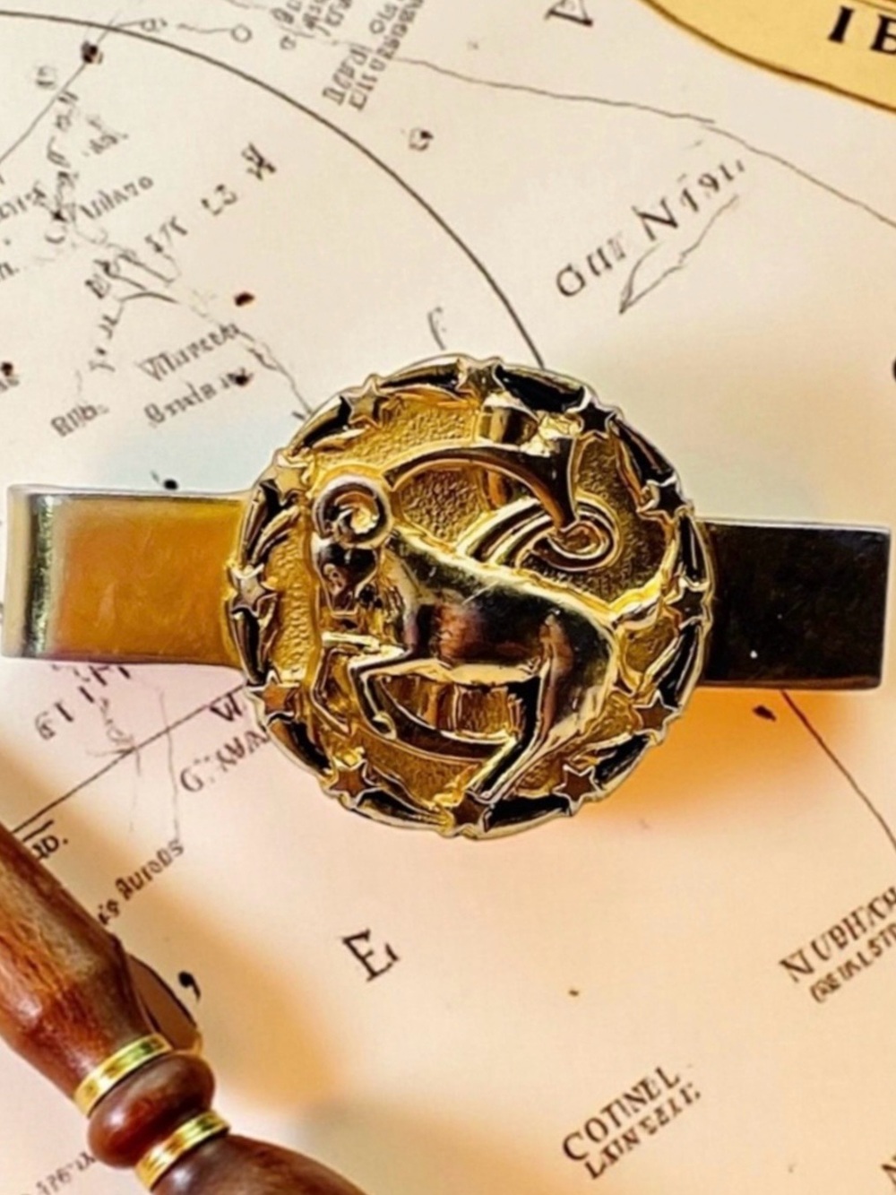Vintage Gold Tone Zodiac Sign Aries Ram Tie Clip Collectible Retro
